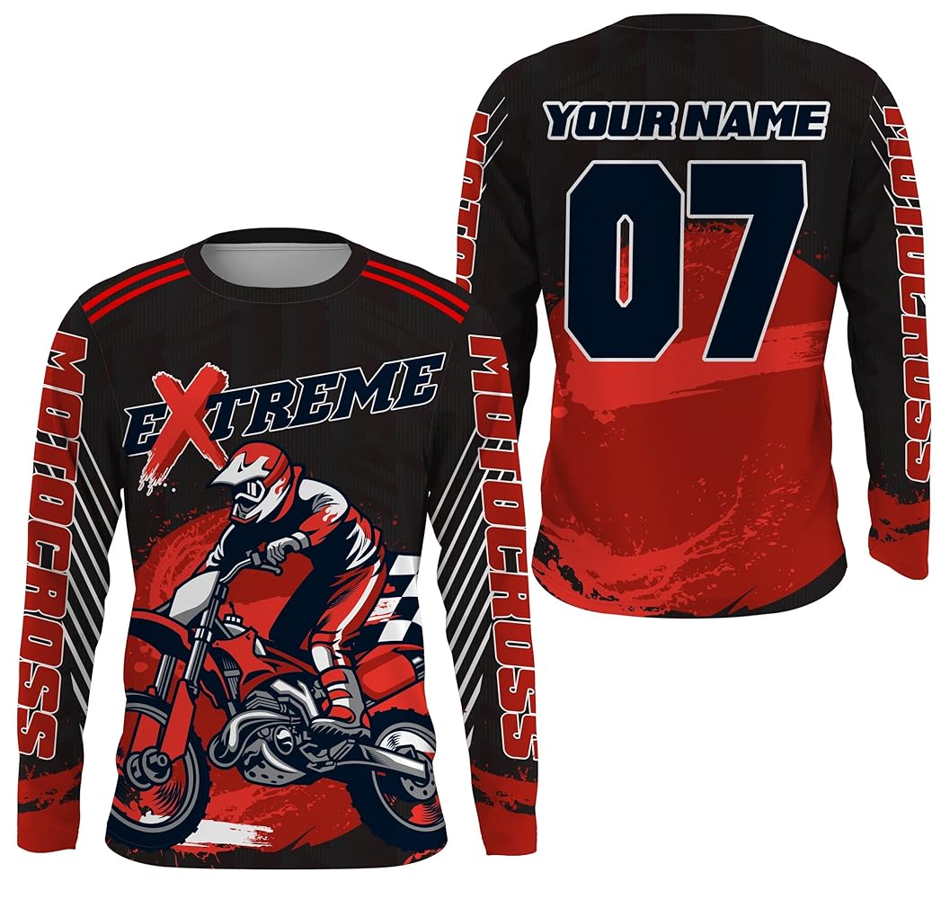Amazon.com: Kid&Adult Custom Red UPF30+ Motocross Jersey